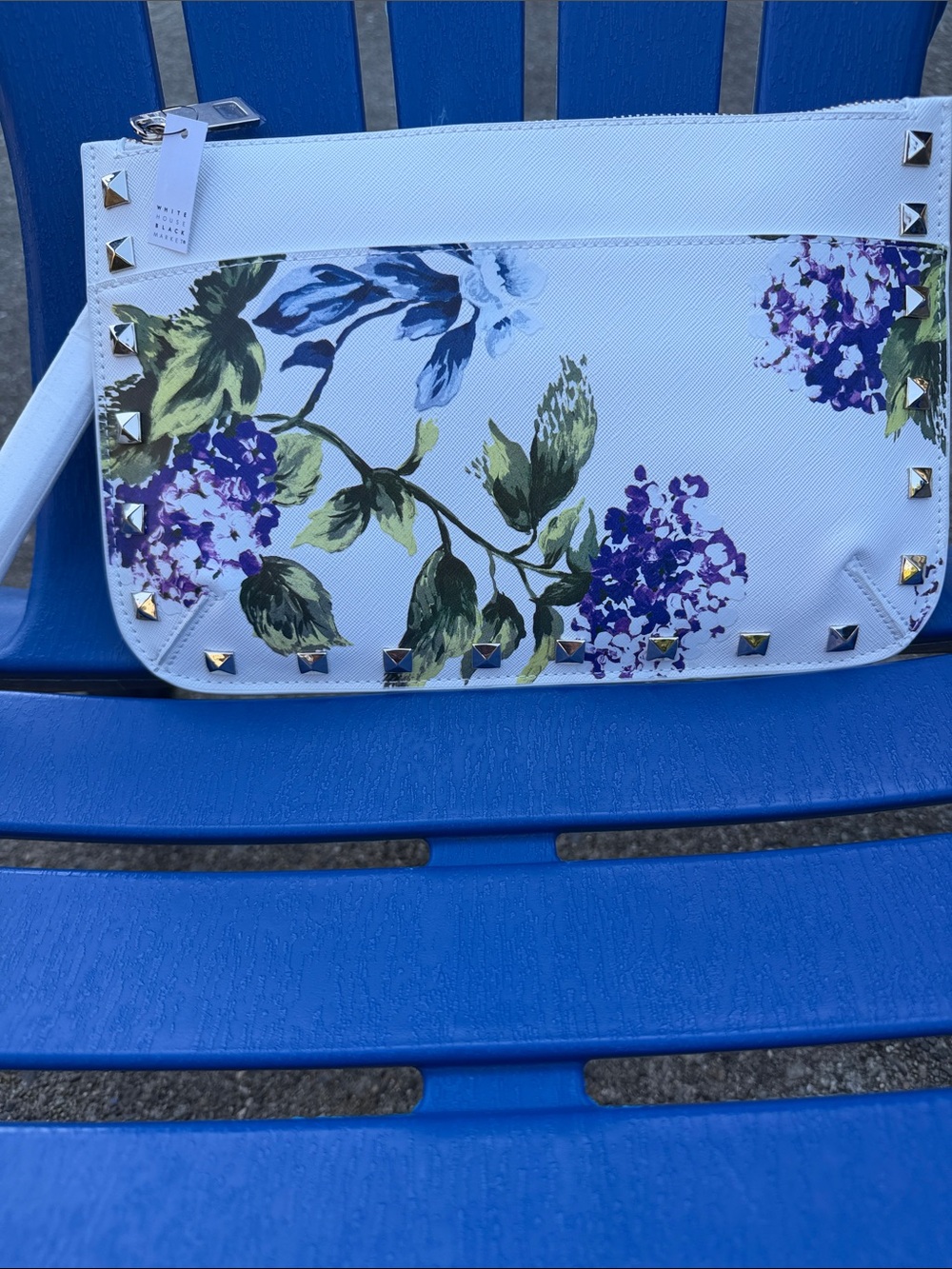White Floral Studded Wristlet Clutch